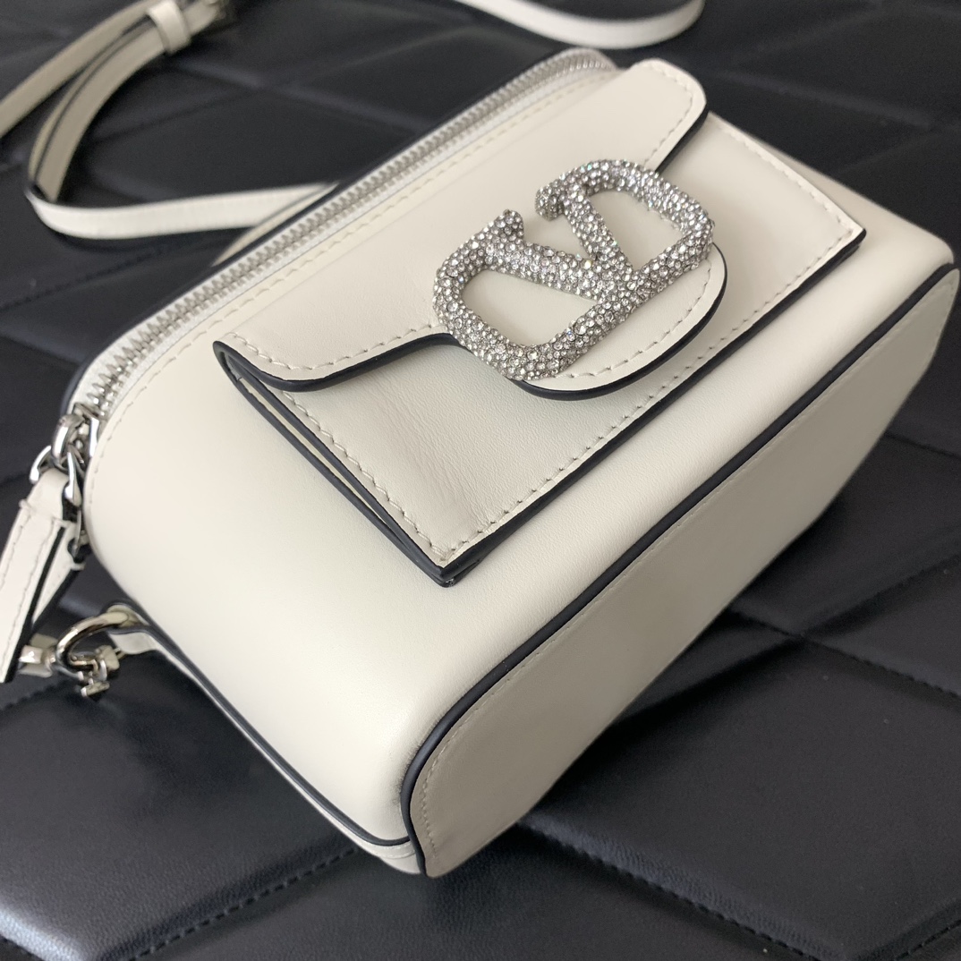 Valentino Garavani Loco Mini Box Bag in Ivory Calfskin Leather 